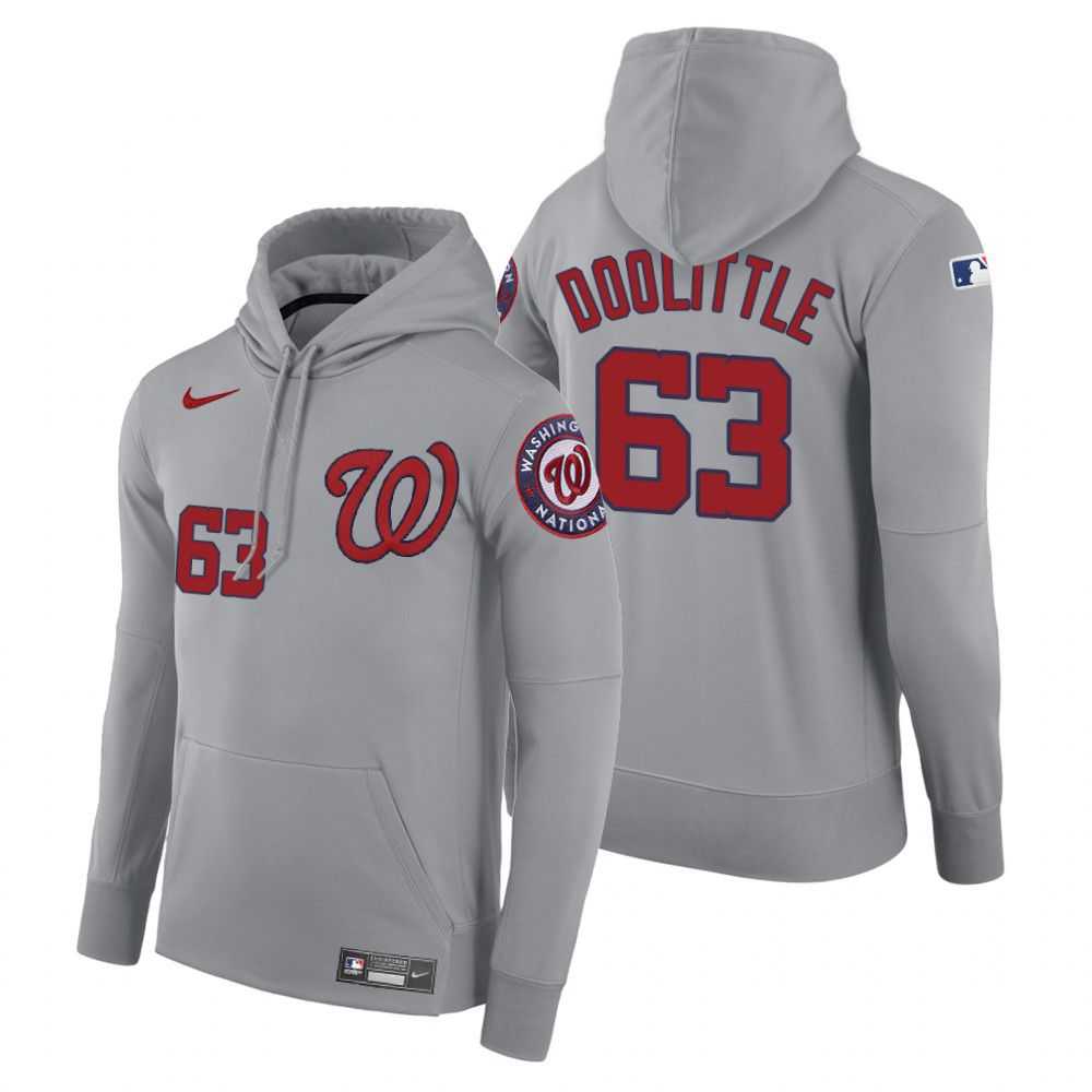 Men Washington Nationals 63 Doolittle gray road hoodie 2021 MLB Nike Jerseys